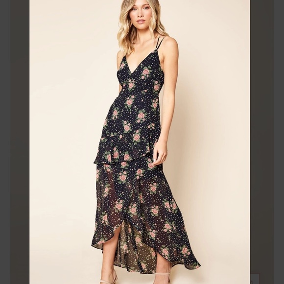 Sugarlips Dresses & Skirts - Secret Romance Floral Print Ruffled High-Low Maxi Dress